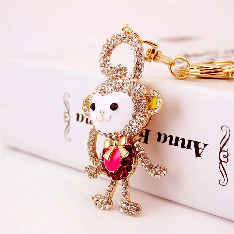 Cute Monkey Zinc Alloy Plating Inlay Rhinestones Women'S Bag Pendant Keychain