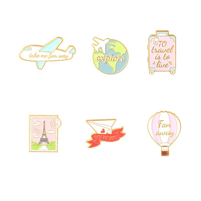 Cute Novelty Earth Hot Air Balloon Airplane Alloy Stoving Varnish Unisex Brooches