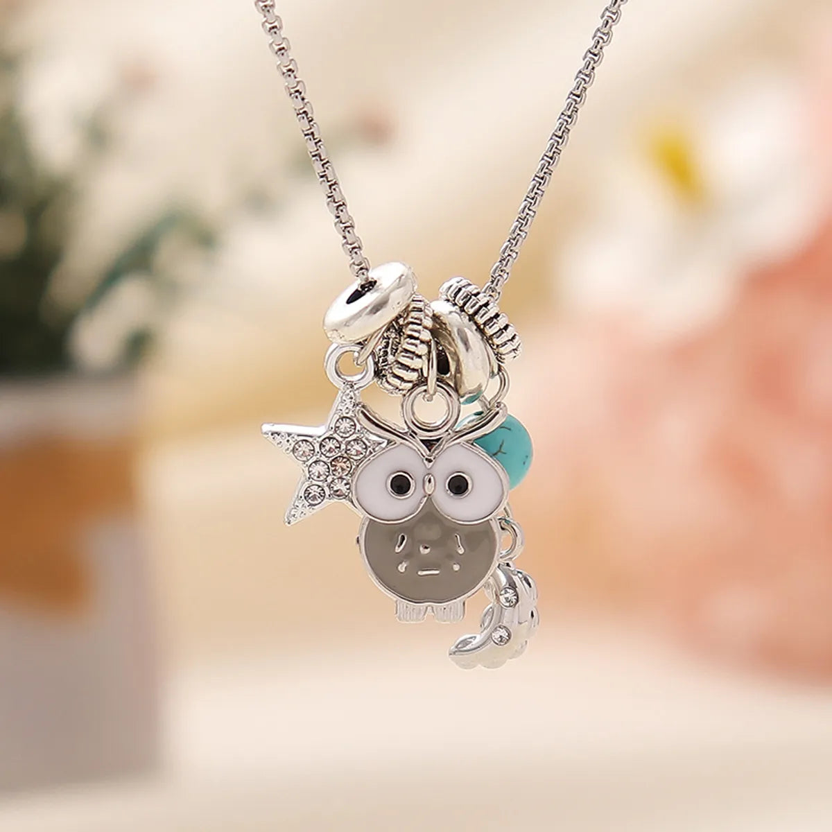 Cute Novelty Sweet Animal Star Heart Shape Rhinestones Alloy Titanium Steel Wholesale Pendant Necklace