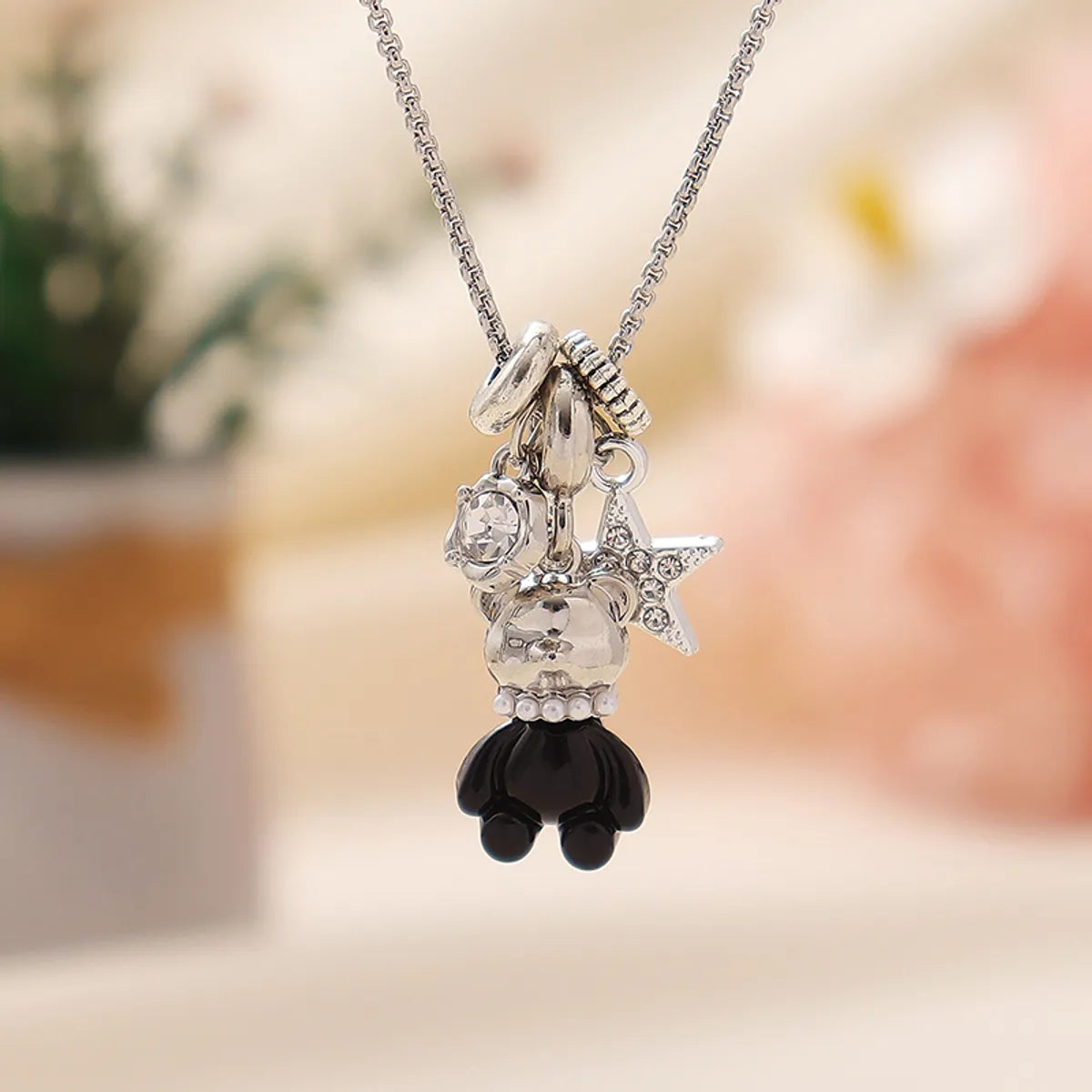 Cute Novelty Sweet Animal Star Heart Shape Rhinestones Alloy Titanium Steel Wholesale Pendant Necklace