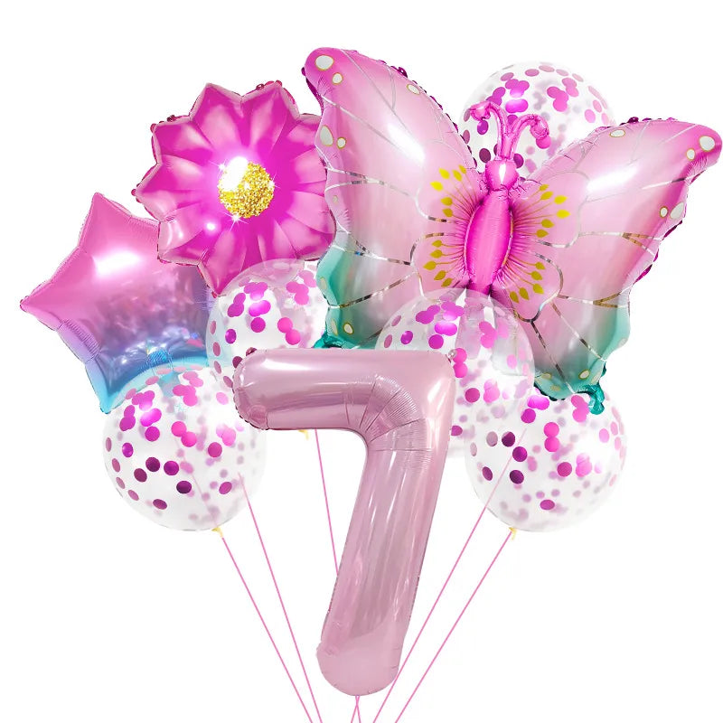 Cute Number Flower Butterfly Aluminum Film Birthday Balloons