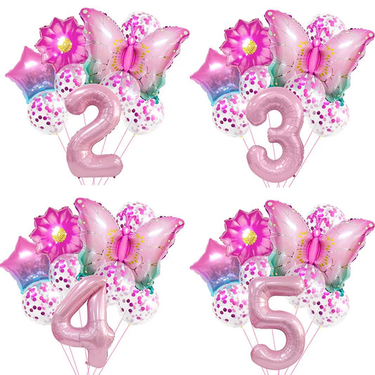 Cute Number Flower Butterfly Aluminum Film Birthday Balloons