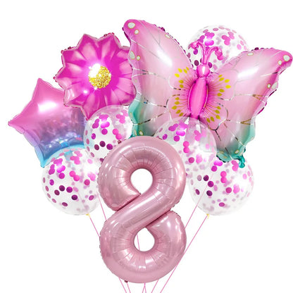 Cute Number Flower Butterfly Aluminum Film Birthday Balloons