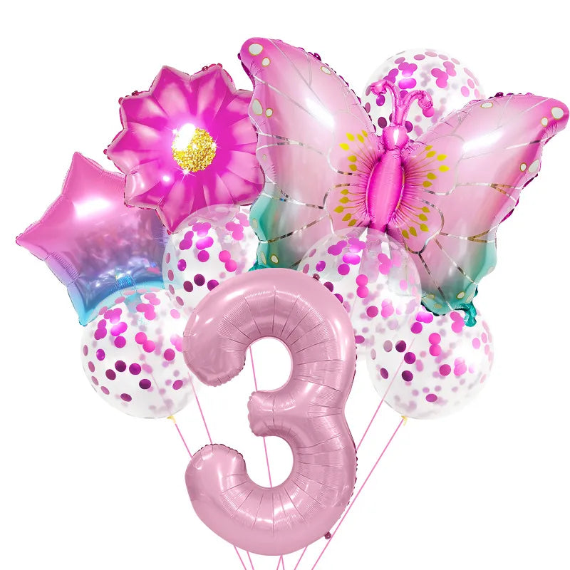 Cute Number Flower Butterfly Aluminum Film Birthday Balloons