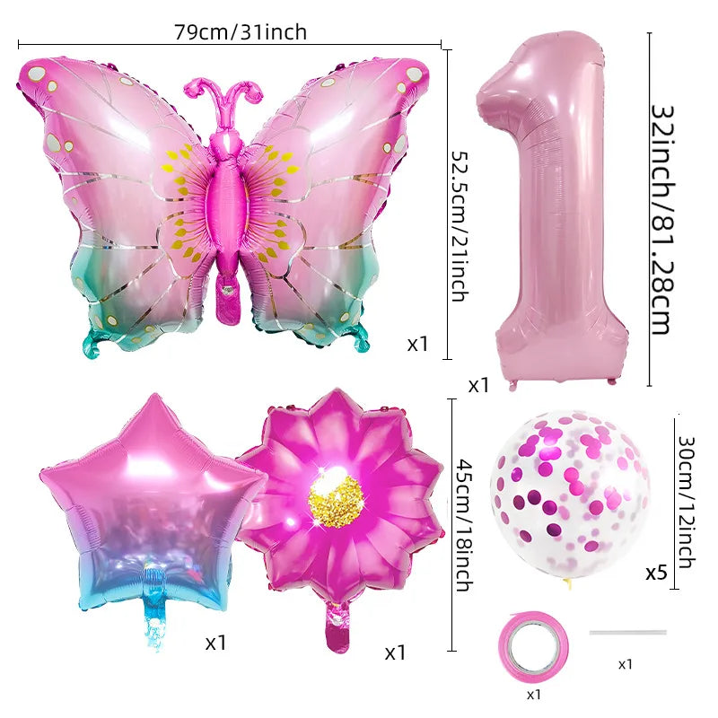 Cute Number Flower Butterfly Aluminum Film Birthday Balloons