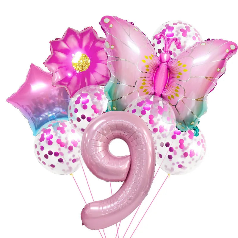 Cute Number Flower Butterfly Aluminum Film Birthday Balloons