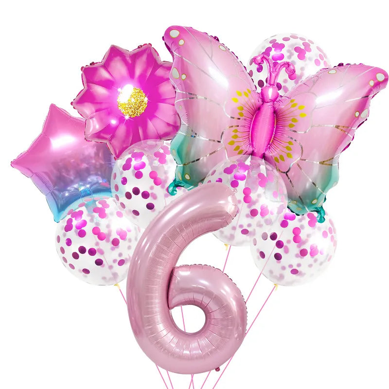 Cute Number Flower Butterfly Aluminum Film Birthday Balloons