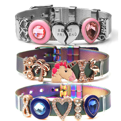 Cute Number Heart Shape Horse Stainless Steel Alloy Plating Inlay Rhinestones Bangle