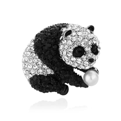 Cute Panda Alloy Plating Inlay Rhinestones Pearl Unisex Brooches