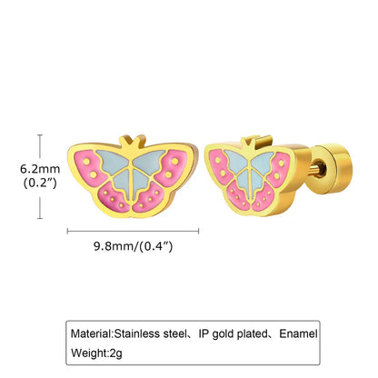 Cute Pastoral Butterfly 201 Stainless Steel Epoxy Girl'S Ear Studs