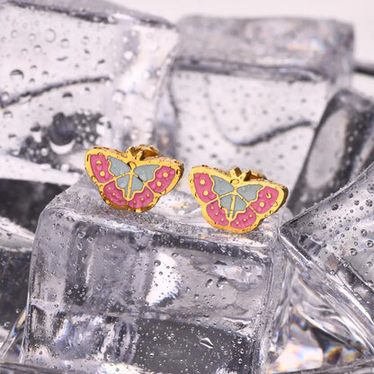 Cute Pastoral Butterfly 201 Stainless Steel Epoxy Girl'S Ear Studs