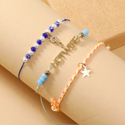 Cute Pastoral Letter Heart Shape Life Tree Braid Gold Plated Bracelets In Bulk