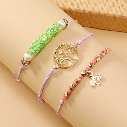 Cute Pastoral Letter Heart Shape Life Tree Braid Gold Plated Bracelets In Bulk