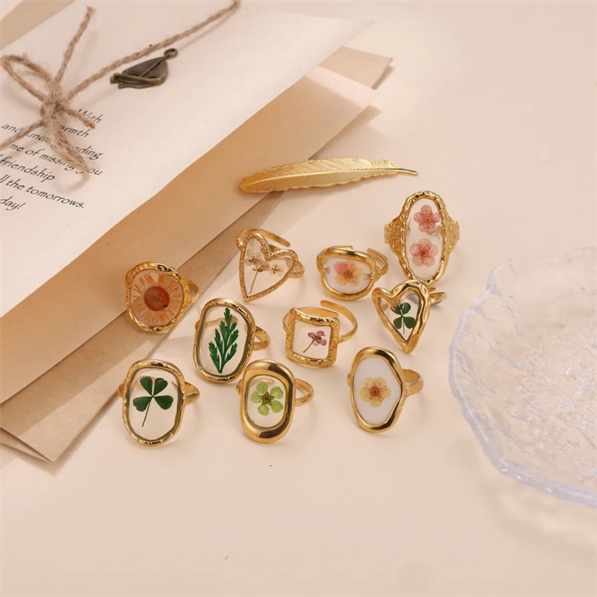 Cute Pastoral Oval Flower Stainless Steel Plating 18k Gold Plated Open Rings