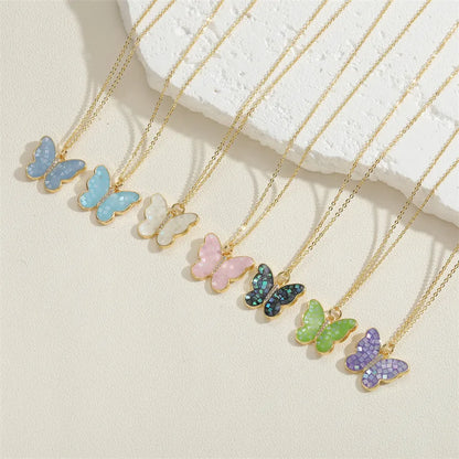 Cute Pastoral Simple Style Butterfly Copper Plating 14k Gold Plated Pendant Necklace