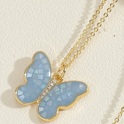 Cute Pastoral Simple Style Butterfly Copper Plating 14k Gold Plated Pendant Necklace