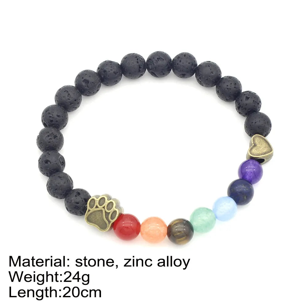 Cute Paw Print Heart Shape Alloy Stone Beaded Plating Unisex Bracelets