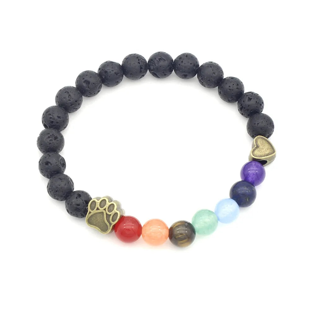 Cute Paw Print Heart Shape Alloy Stone Beaded Plating Unisex Bracelets