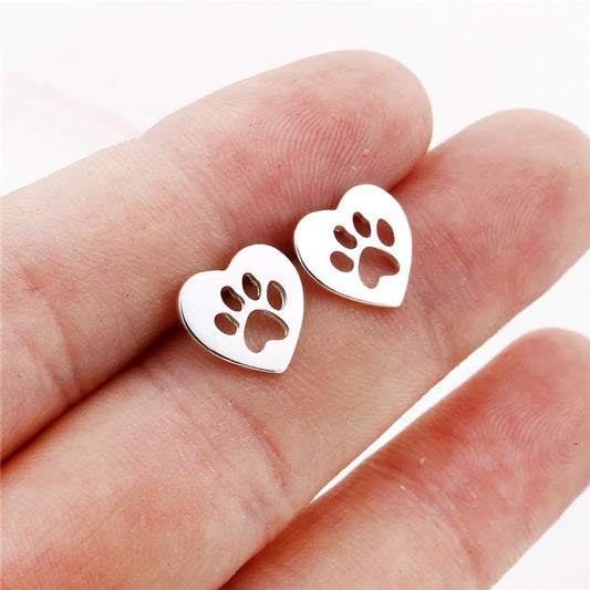 Cute Paw Print Stainless Steel Plating Ear Studs 1 Pair