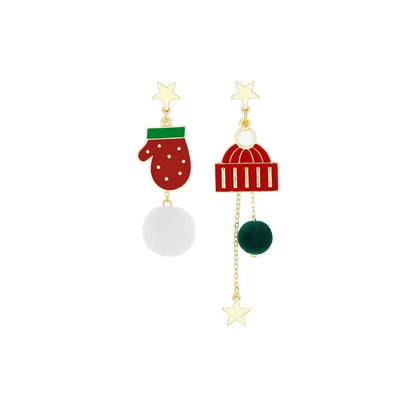 Cute Penguin Santa Claus Snowman Alloy Enamel Artificial Pearls Women'S Drop Earrings