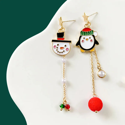 Cute Penguin Santa Claus Snowman Alloy Enamel Artificial Pearls Women'S Drop Earrings