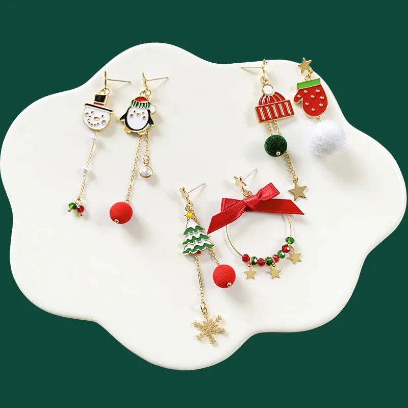 Cute Penguin Santa Claus Snowman Alloy Enamel Artificial Pearls Women'S Drop Earrings