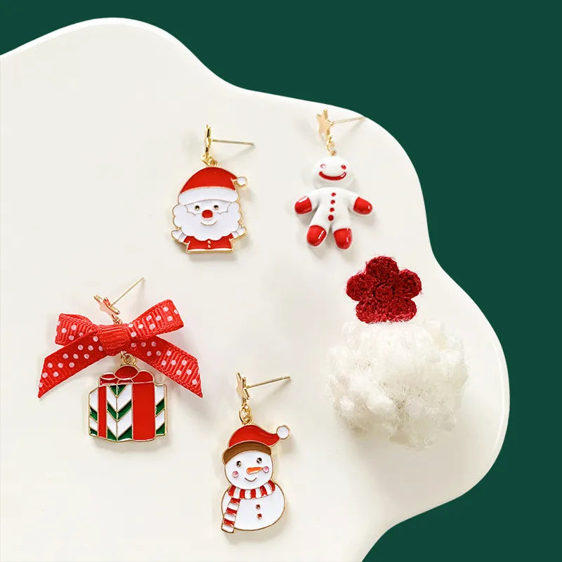 Cute Penguin Santa Claus Snowman Alloy Enamel Artificial Pearls Women'S Drop Earrings