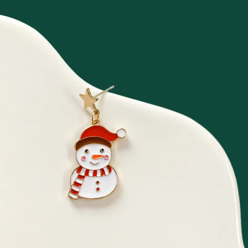 Cute Penguin Santa Claus Snowman Alloy Enamel Artificial Pearls Women'S Drop Earrings