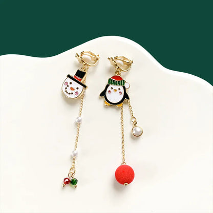 Cute Penguin Santa Claus Snowman Alloy Enamel Artificial Pearls Women'S Drop Earrings