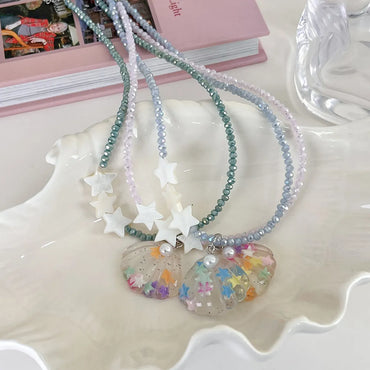 Cute Pentagram Shell Beaded Resin Inlay Artificial Pearls Women's Necklace