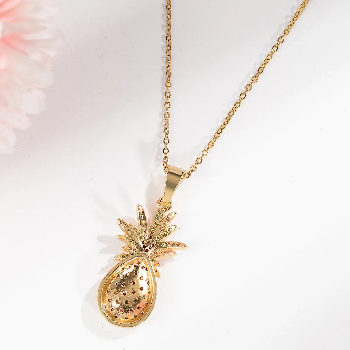 Cute Pineapple Copper Plating Inlay Zircon 18k Gold Plated Necklace