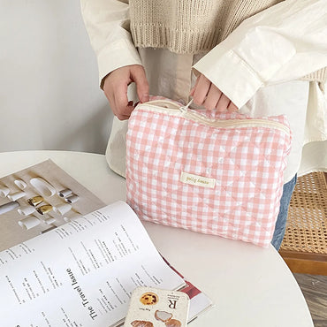 Cute Plaid Polyester Square Makeup Bags