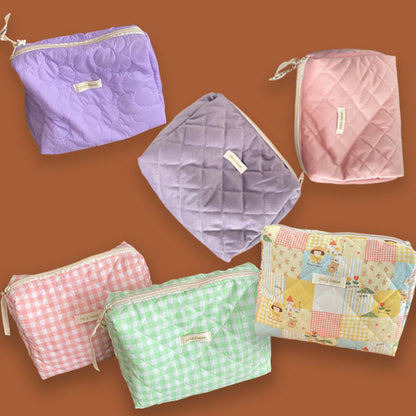 Cute Plaid Polyester Square Makeup Bags