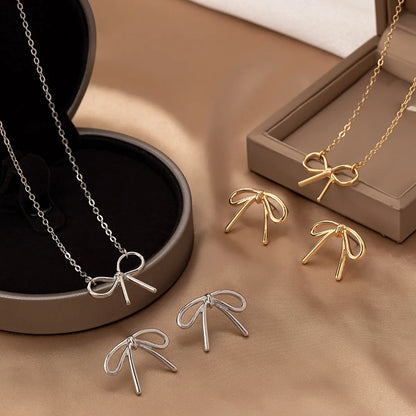 Cute Preppy Style Modern Style Bow Knot Alloy Women's Earrings Necklace