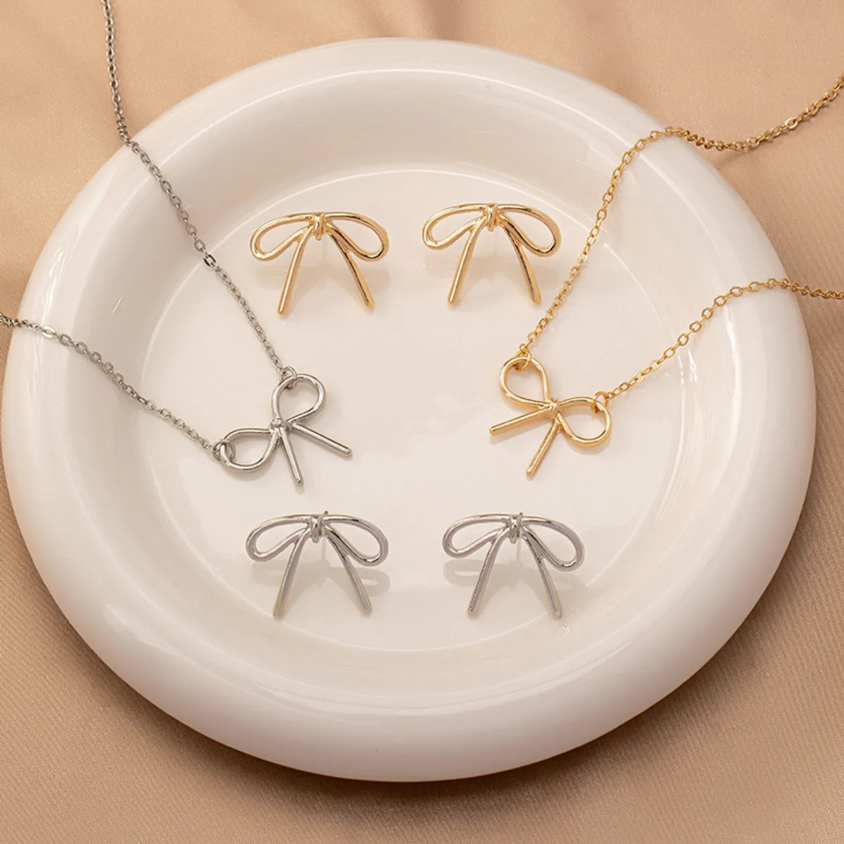 Cute Preppy Style Modern Style Bow Knot Alloy Women's Earrings Necklace