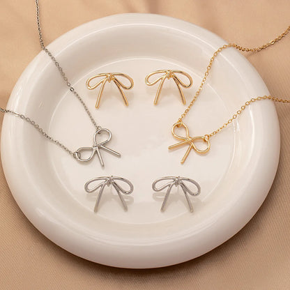 Cute Preppy Style Modern Style Bow Knot Alloy Women's Earrings Necklace