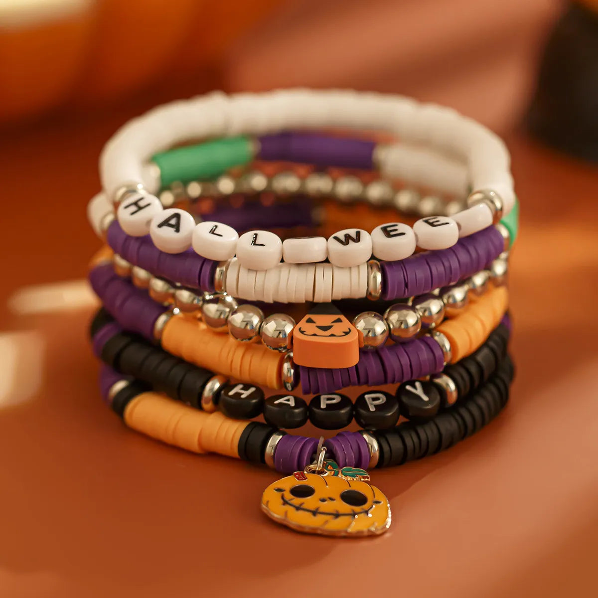 Cute Pumpkin Letter CCB Arylic Soft Clay Wholesale Bracelets