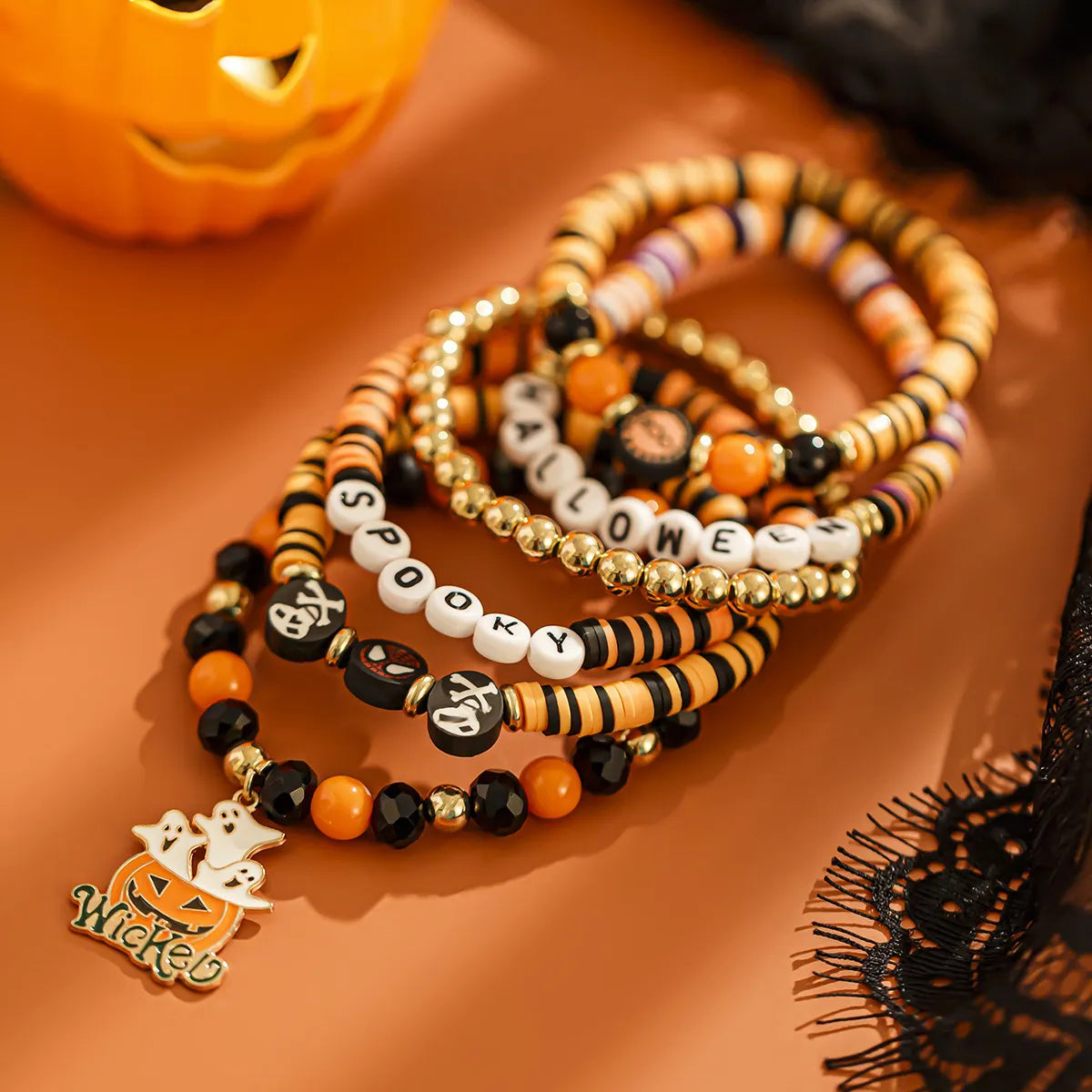 Cute Pumpkin Letter CCB Arylic Soft Clay Wholesale Bracelets