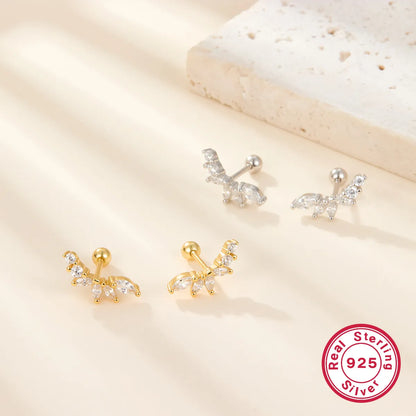 Cute Queen Bridal Leaf Plating Inlay Sterling Silver Zircon 18k Gold Plated White Gold Plated Earrings Ear Studs