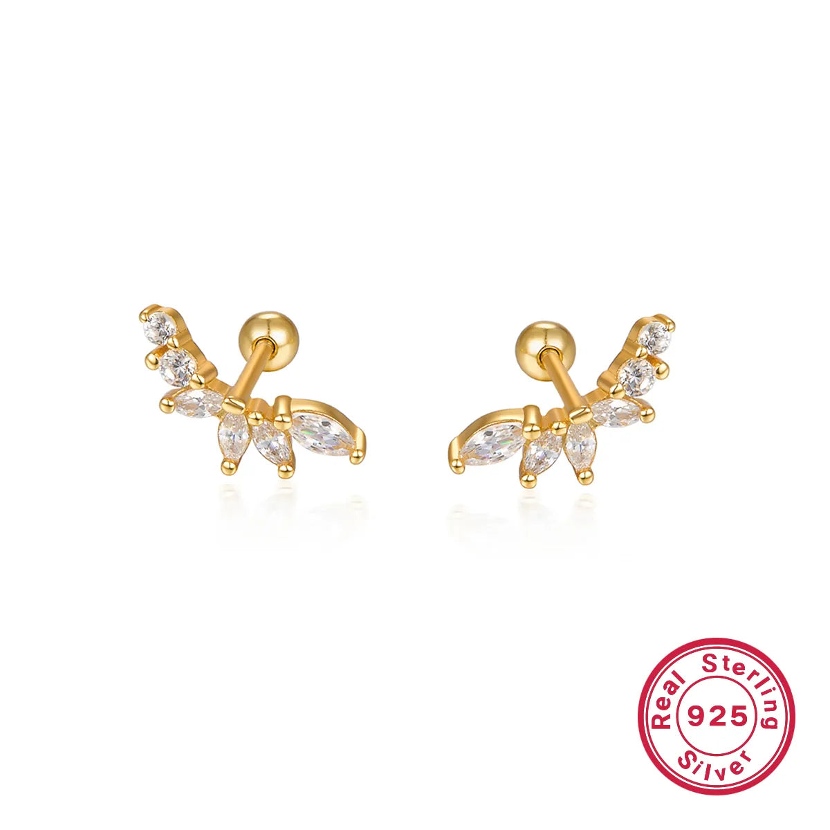 Cute Queen Bridal Leaf Plating Inlay Sterling Silver Zircon 18k Gold Plated White Gold Plated Earrings Ear Studs