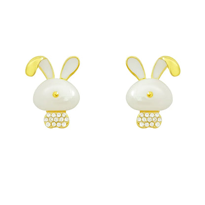 Cute Rabbit Alloy Mixed Materials Inlay Rhinestones Women's Earrings