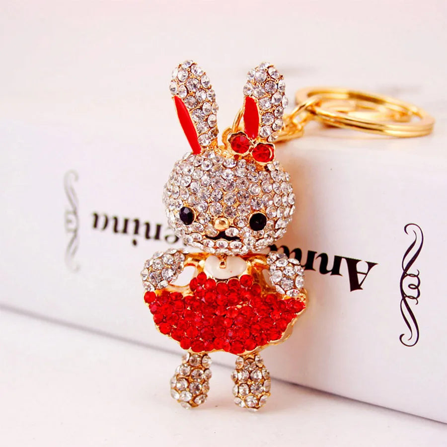 Cute Rabbit Alloy Plating Inlay Rhinestones Women'S Bag Pendant Keychain