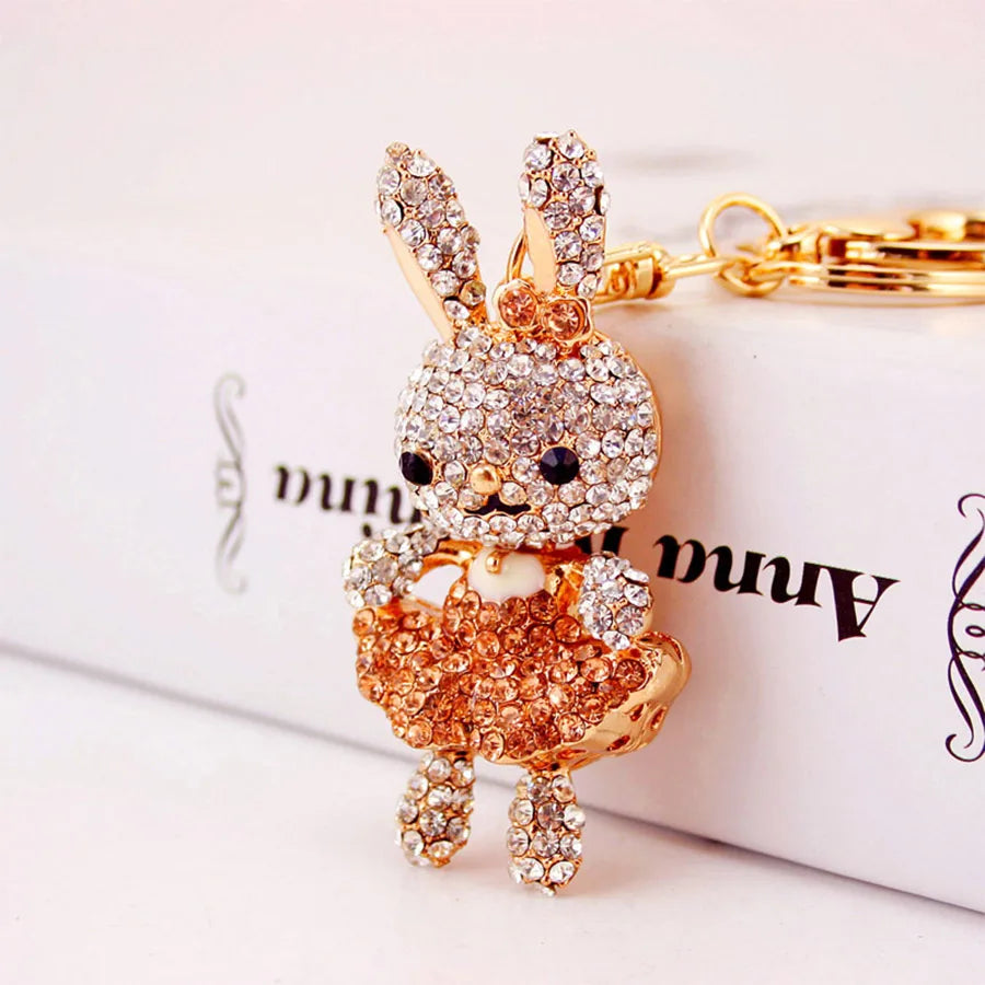 Cute Rabbit Alloy Plating Inlay Rhinestones Women'S Bag Pendant Keychain