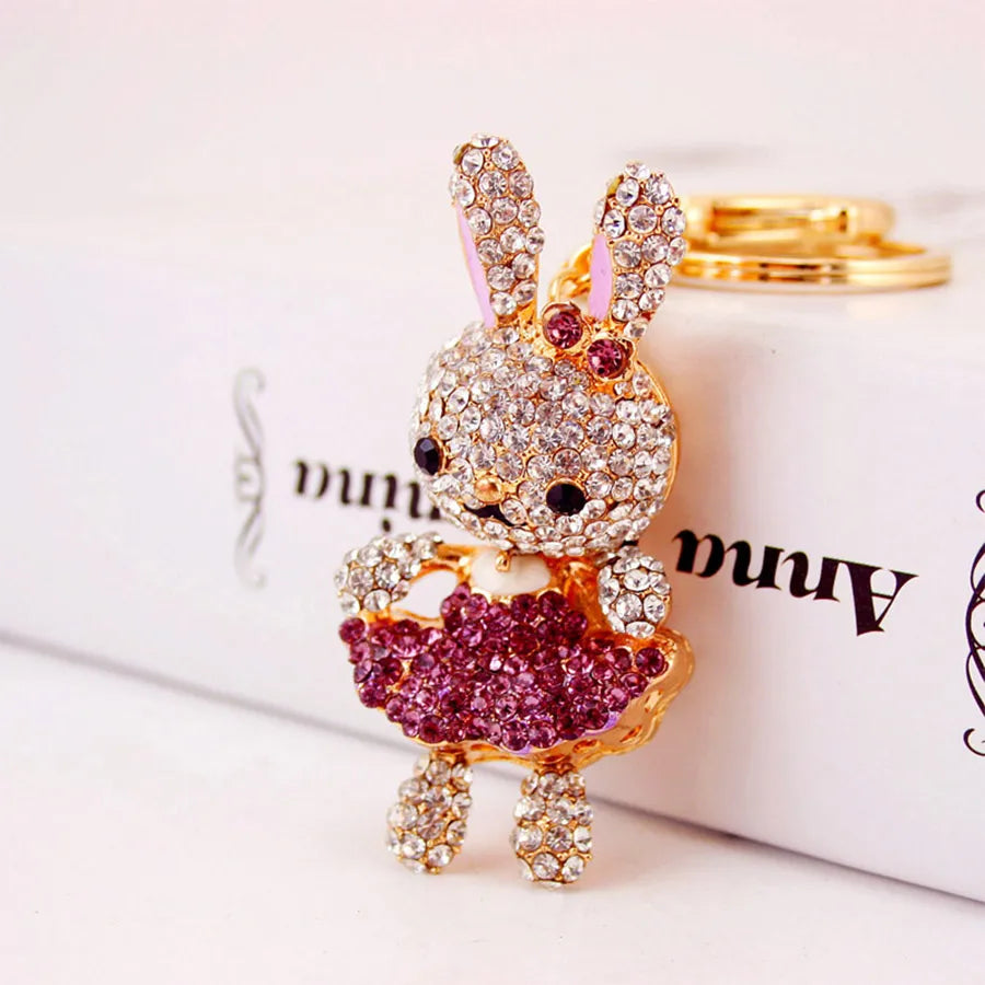 Cute Rabbit Alloy Plating Inlay Rhinestones Women'S Bag Pendant Keychain