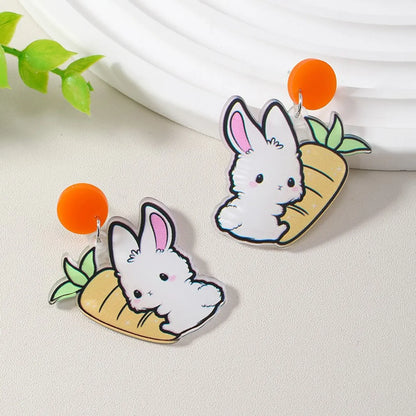 Cute Rabbit Carrot Arylic Three-dimensional Easter Women's Drop Earrings