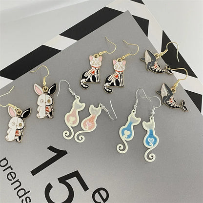 Cute Rabbit Cat Shark Metal Women'S Drop Earrings 1 Pair