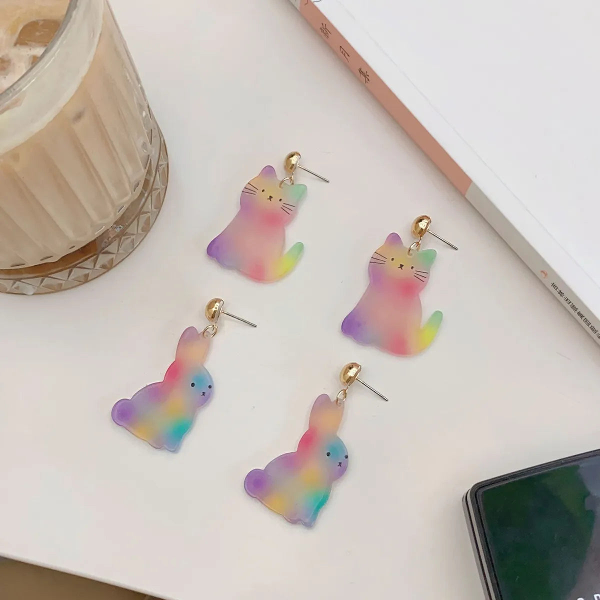 Cute Rabbit Colorful Cat Arylic Patchwork Women's Drop Earrings