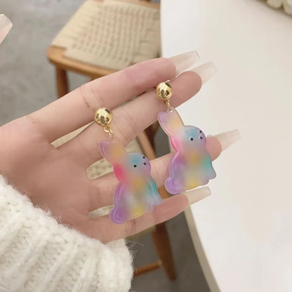 Cute Rabbit Colorful Cat Arylic Patchwork Women's Drop Earrings