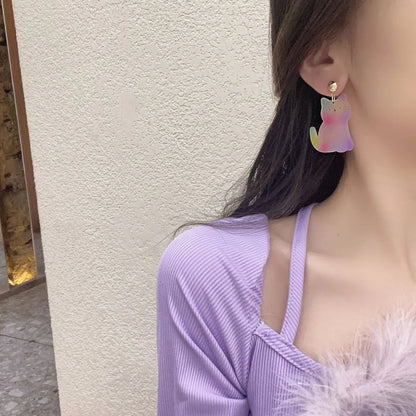 Cute Rabbit Colorful Cat Arylic Patchwork Women's Drop Earrings