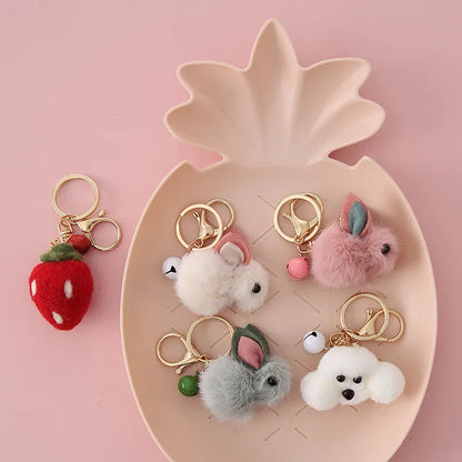 Cute Rabbit Dog Fruit Alloy Plush Women'S Bag Pendant Keychain 1 Piece